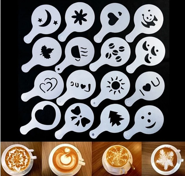 16 Pcs Coffee/Latte/Cappuccino Barista Art Stencils Cake Duster Templates  Coffee Tools Accessories Latte Art