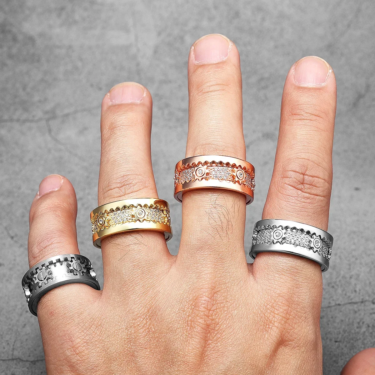 Fidget Spinner Gemstone Gear Men Rings Stainless Steel Women Jewelry Punk New in Rock Hip Hop Fashion Accessories Gift Wholesale 3