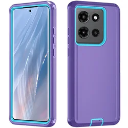 Rugged Defender 3 - Layer Anti - Drop Dustproof Protective Case for MOTO G13 G23 4G (Purple Sky Blue)
