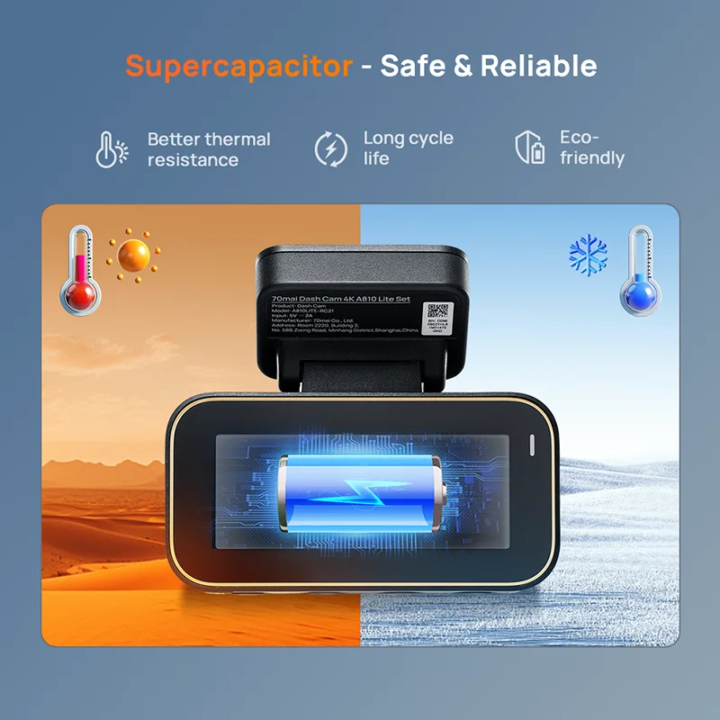 New 70mai Dash Cam 4K A810 Lite HDR Supercapacitor 4G Compatible Voice Control Wi-Fi 6 GPS Car DVR 70mai A810 Lite — view 4