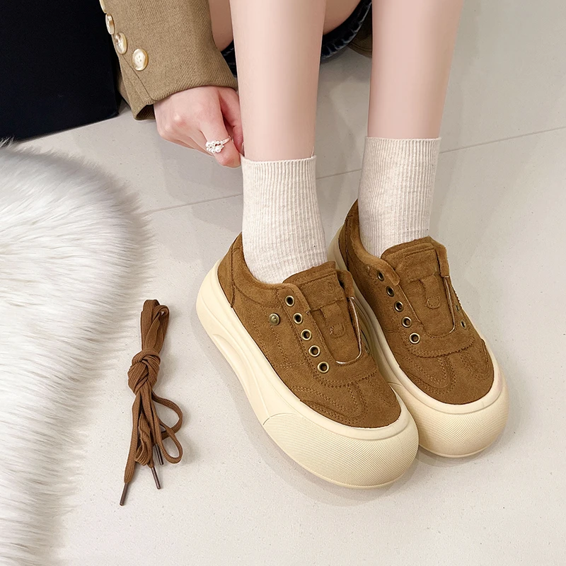 Aphixta Lace Up Casual Shoes Short Plush Lining Warm Woman Footwear Flat With Fashion Woman Shoes School Sport Lady Footwear