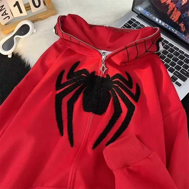 Zip Up Mens Spiderman Sweatshirt Spider Man Hoodie Embroidery
