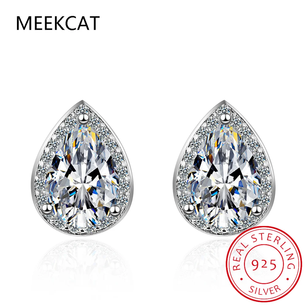 Silver stud earrings Moissanite Diamond Ear Studs Earring Pass Diamond Test Moissanite Stud Earrings For Women Sterling Silver Jewelry 1CT 2CT