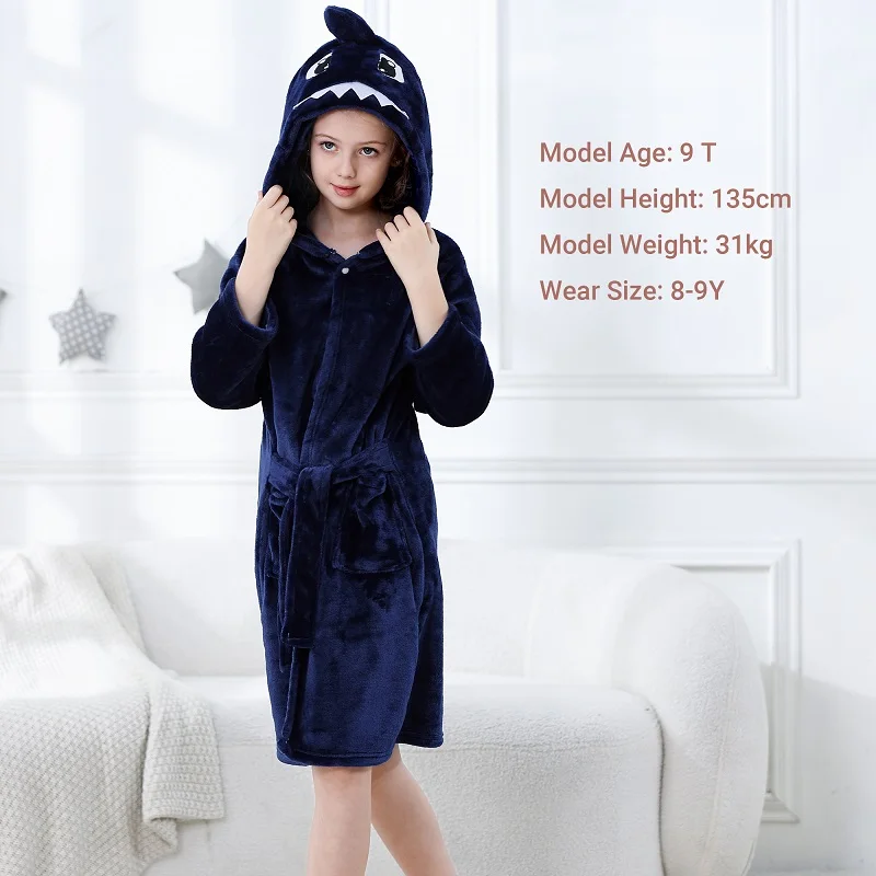 Kids Pajamas Set MICHLEY Cow Dinosaur Flannel Children Bathrobe Hooded for Girls Boy 3Y-13Y