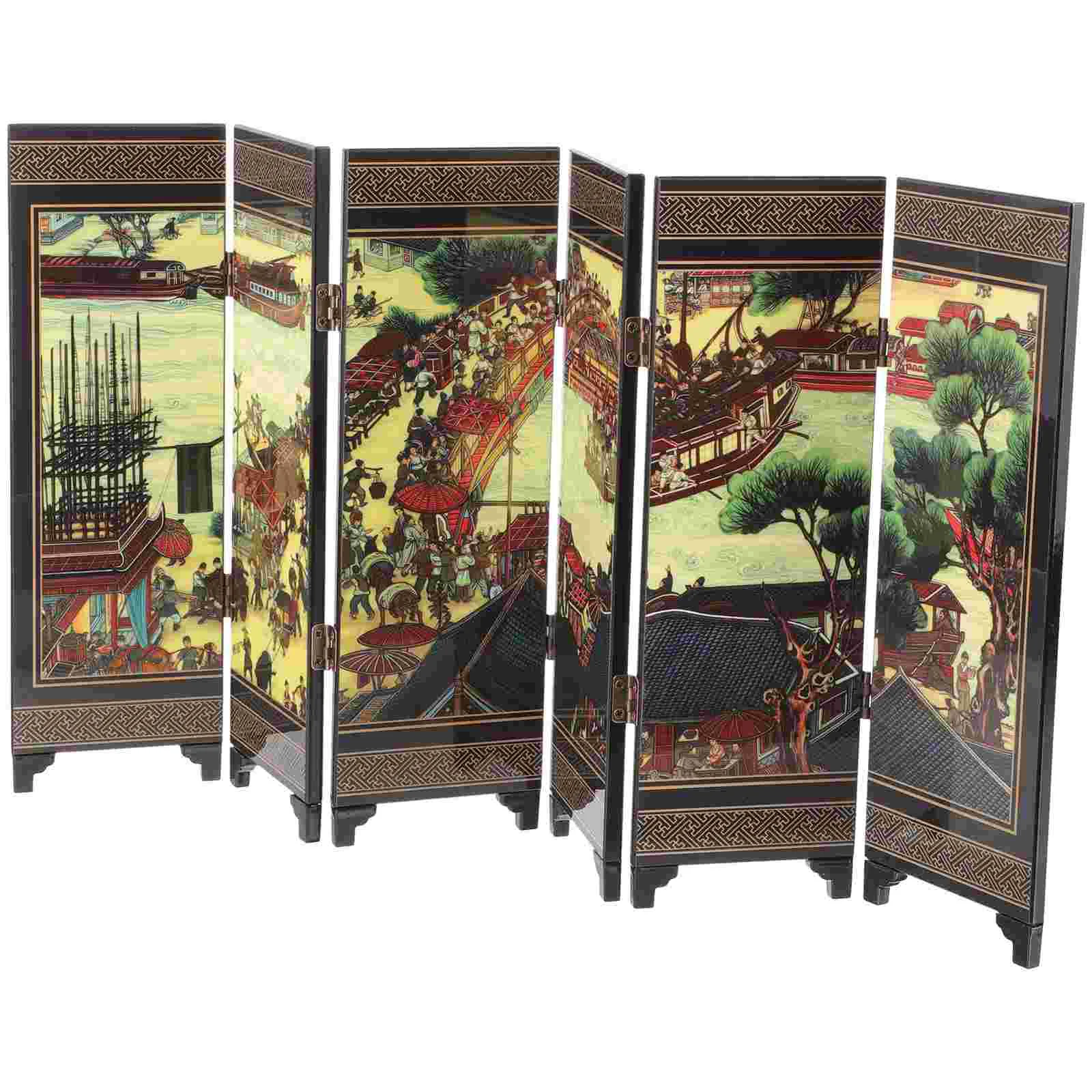 Room Screen Ornaments Decorations Vintage Wooden Divider Retro Office Desk
