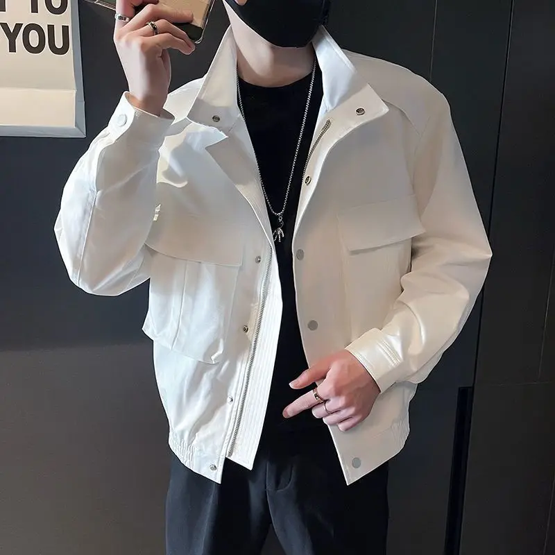 Autumn Winter New Solid Color Fashion Long Sleeve Jacket Man High Street Casual Button Zipper Pockets Tunics Y2K All-match Coat