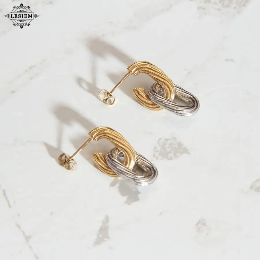 LESIEM Best Gift 18KGP Gold plated Girlfriend stud earring Oval Two