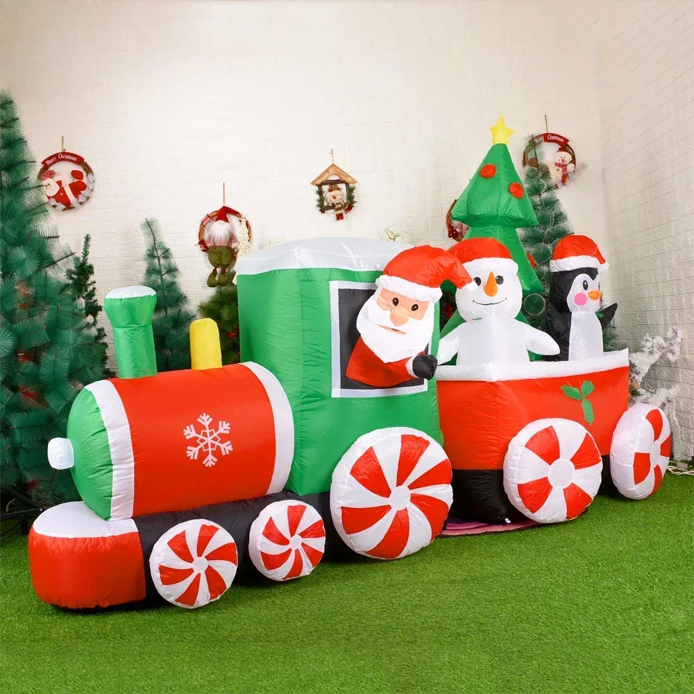 Christmas Decoration Inflatable Train Santa Claus Snowman Length 8.8ft Inflatable Toys with LED Lights Outdoor Garden Ornament 4