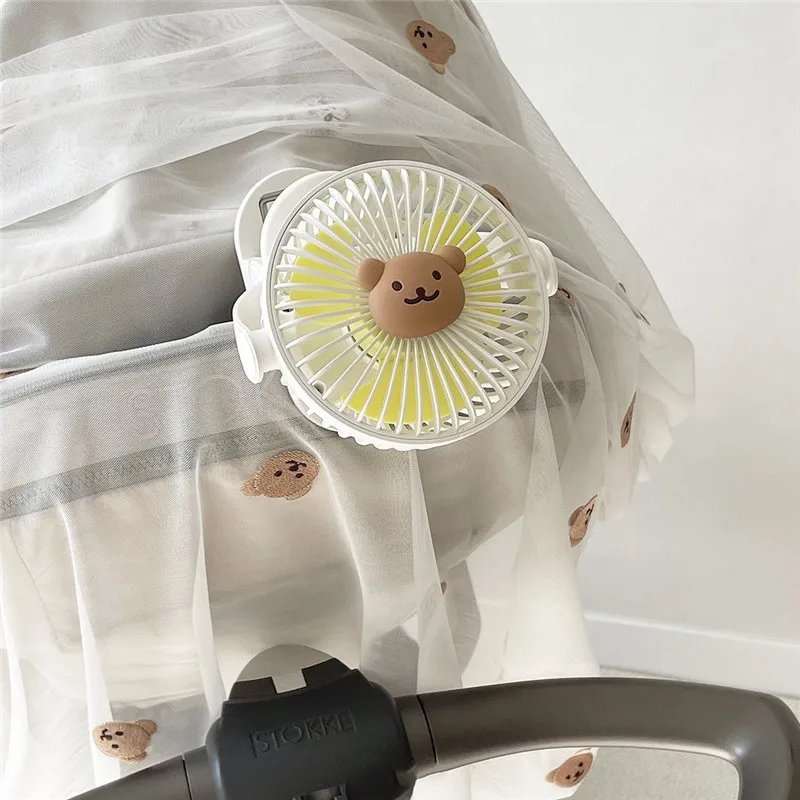 Description Picture 4 of itemBabys Cart Stroller Fan Cute Bear Rabbit Portable Oscillating Stroller Fan Baby Fan For Home 3 Speeds Portable Outdoor Fan Clips