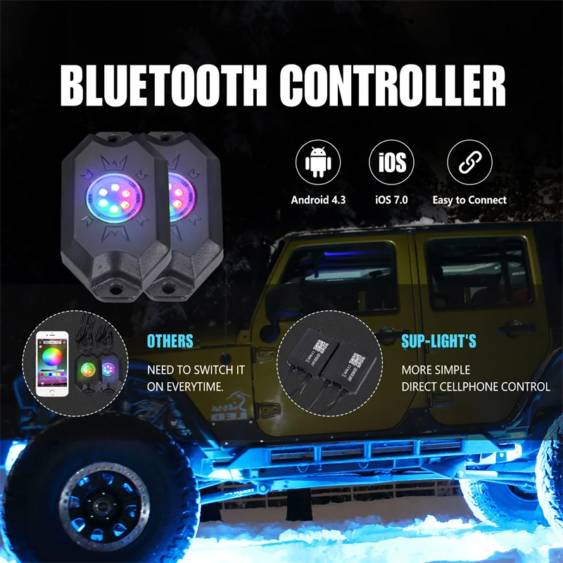 RGB+IC Chasing Color LED Rock Lights for Trucks, Jeep, ATV, UTV, Mictuning  Underglow Lighting Kit, IP68 Waterproof