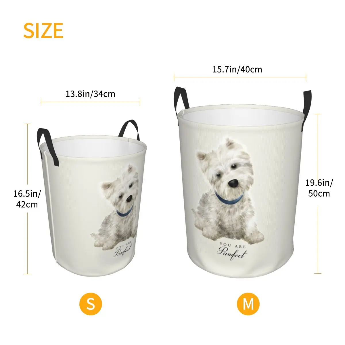 사용자 정의 웨스트 하이랜드 화이트 테리어 개 세탁 바구니 접이식 대형 의류 보관함 Westie Baby Hamper