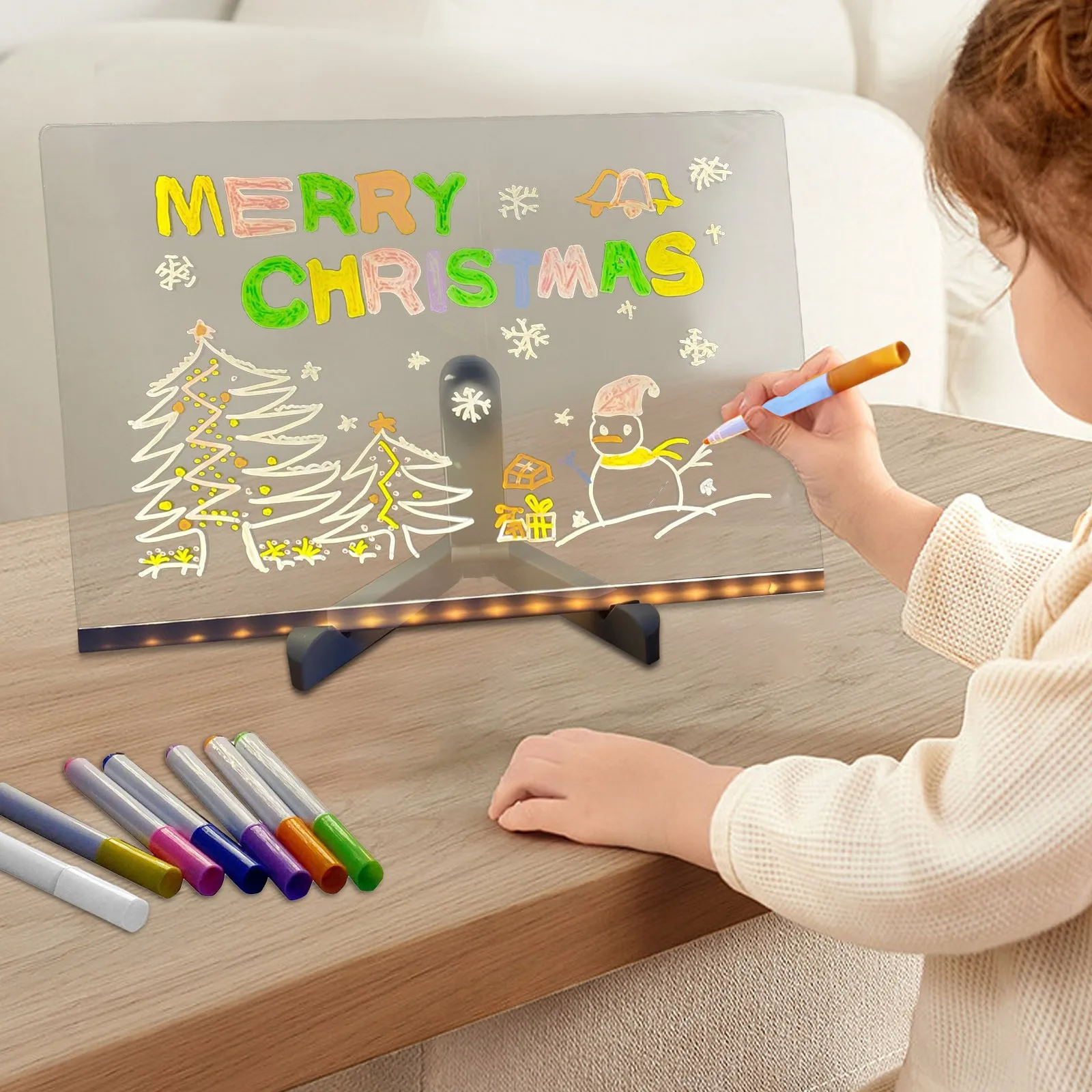 Children Message Board Handmade Erasable Painted Acrylic Doodle Diy Notepad Led Glass Drawing Painting Night Light Kids Gifts
