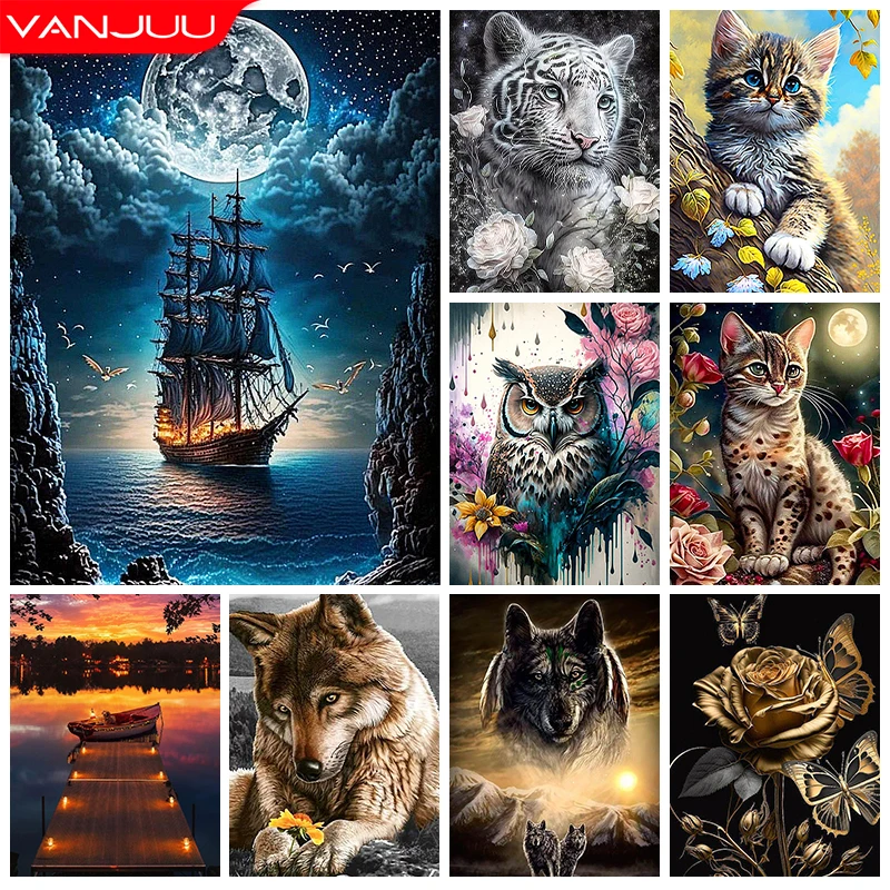 

Wolf DIY 5D Diamond Painting Kit Tiger Lion Cross Stitch Diamond Embroidery Dragon Full Diamond Mosaic Rhinestone Home Decor