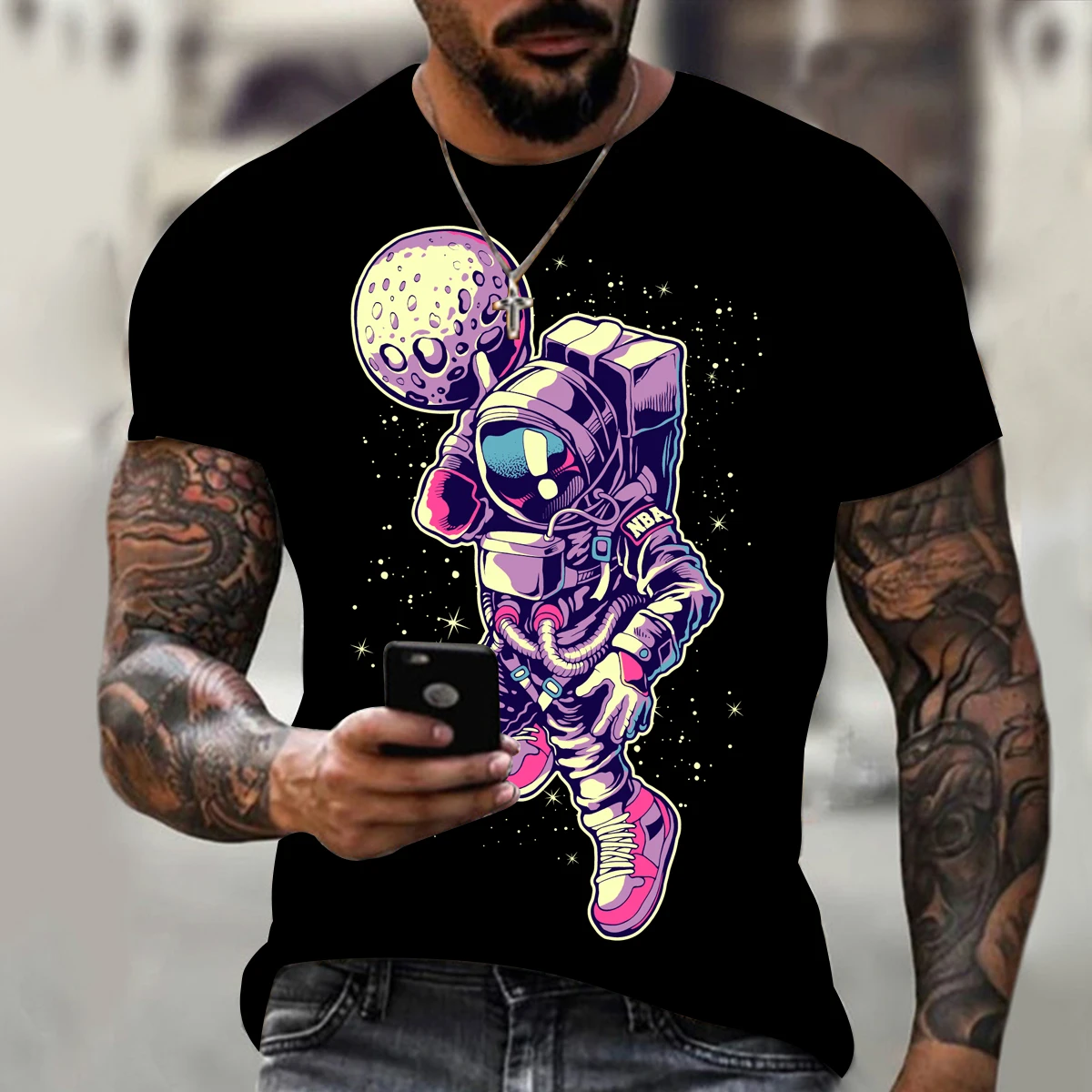 

Men's T-Shirt 3D Space Astronauts Print Short Sleeve Tops Casual Cartoon T Shirt Streetwear Oversized Tee Shirt Men Clothing
