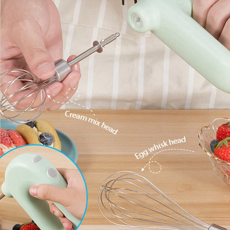 USB Electric Blender Wireless Portable Mixers with 2 Mixing Head Food Mixer Handheld Rechargeable Whisks Dough Stirrer Eggbeater 2