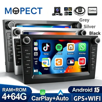 MOPECT Radio de coche inalámbrico de 7'' con CarPlay para Apple y Android Auto para Opel Astra Vectra Vauxhall Antara Zafira Corsa C D Vivaro Meriva Combo Tigra 2DIN, estéreo multimedia, ventilador de refrigeración, GPS, SWC, Bluetooth, FM, RDS, DSP, pantalla IPS, sistemas inteligentes para coche, 4G, WiFi 1