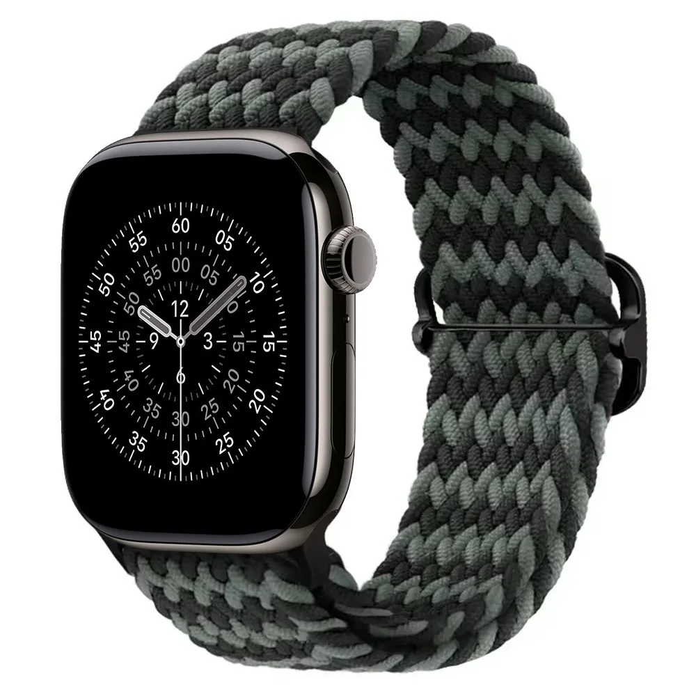 Adjustable Elastic Nylon Braided Watch Strap, Black