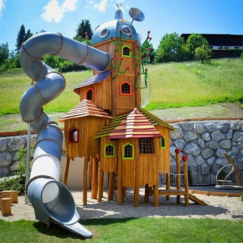 Children's Outdoor Wooden Playground Set Climbing Frame Slide Swing Equipment