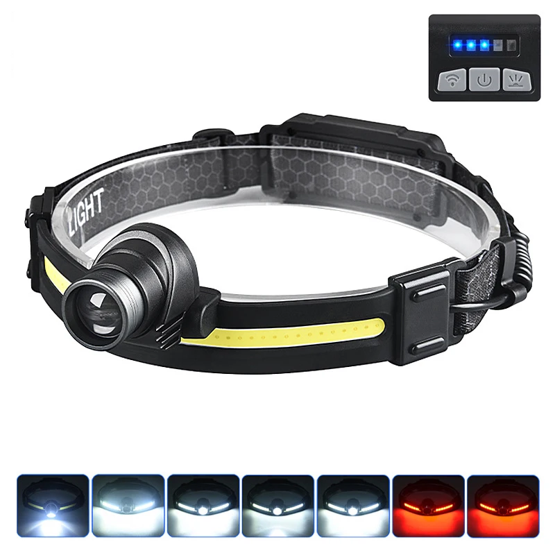 

Induction Headlamp USB Rechargeable COB Head Lamp Flashlight Zoom Headlights Camping Outdoor Torch Work Light
