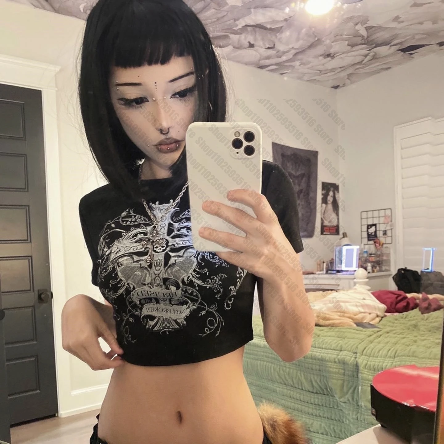 Kawaii Graphic T Shirts Harajuku Clothing Female Star Girl Y2k Kitty T Shirt for Women 2000s Tops Emo Summer Clothes Women 2024 4