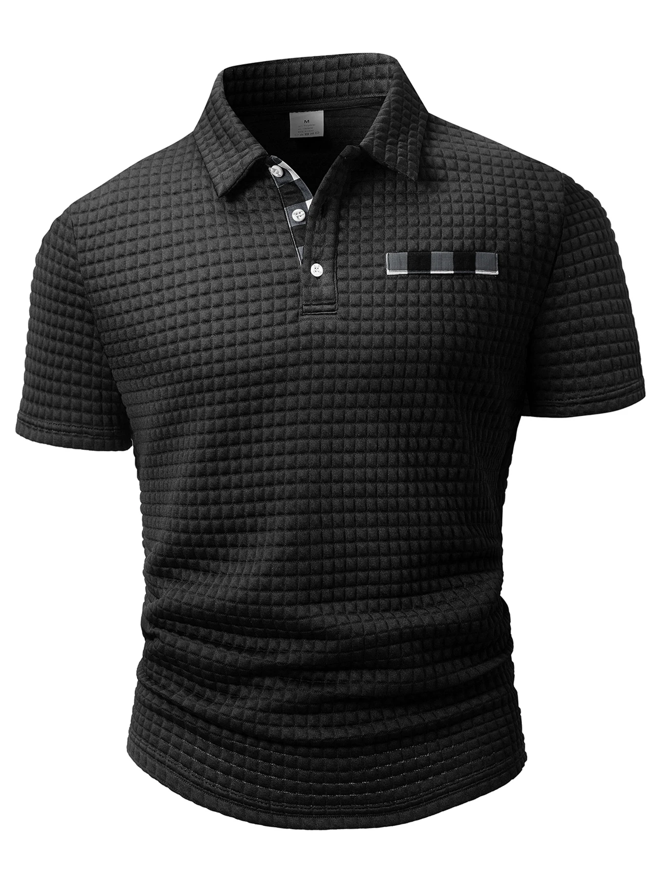 Kare Ekose Dokulu Kumaşlı Erkek Polo Gömlek, Düz Renk Desenli, Kısa Kollu Polo Yaka Üst, Konumlandırılmamış Dijital Baskı Kumaş, Düzensiz Ekose Desenli, Modaya Uygun Günlük Günlük Giyim, İş Günlük Giyim