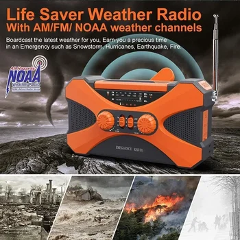 10000mAh Solar Hand Crank Emergency Radio AM FM NOAA Weather Radio Phone Charger Power Bank Dual Speaker Stereo Flashlight LED Reading Light SOS Alarm Survival Gear for Outdoor Camping Home 6