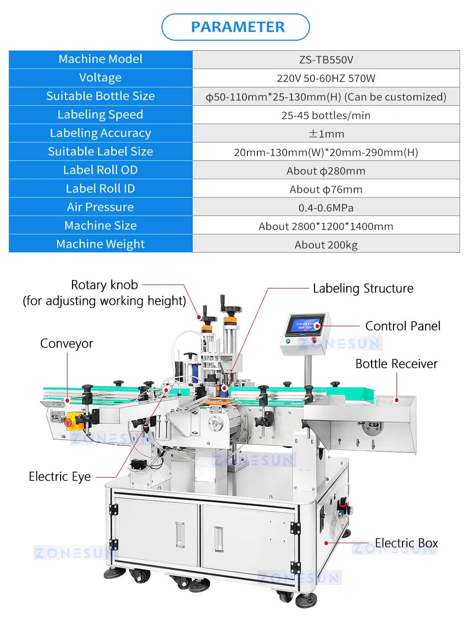 ZONESUN ZS-TB550V Automatic Polygon Bottle Labeling Machine