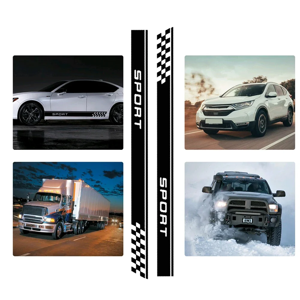 

2Pcs Car Sport Sticker Racing Plaid Hood Door Fender Skirt Side Stripes Decal Decoration Accessories