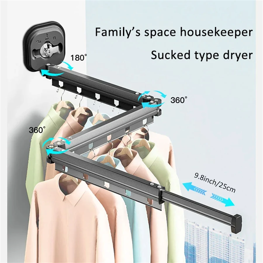 Suction Cup Retractable Cloth Drying Rack Household Wall Mount Laundry Drying Ra