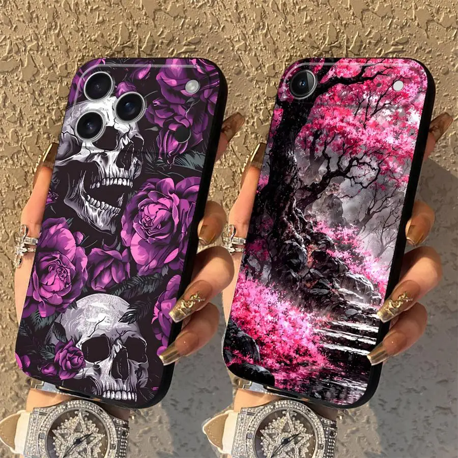 Skull and Purple Roses Art Phone Cover Case