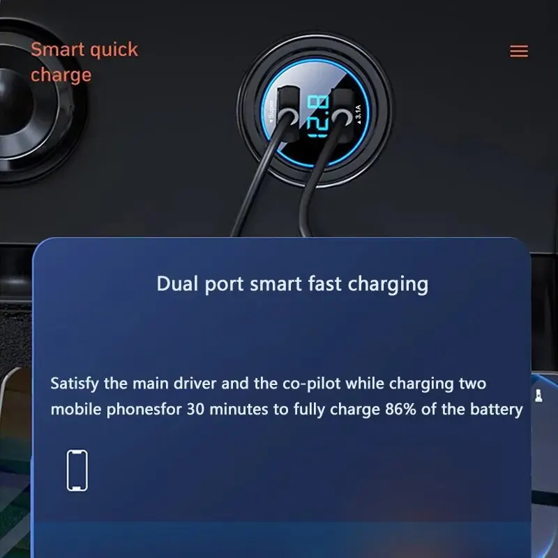 Car Charger Metal Dual Port USB 66W Fast Car Charger Suitable For Different Models Of Mobile Phones