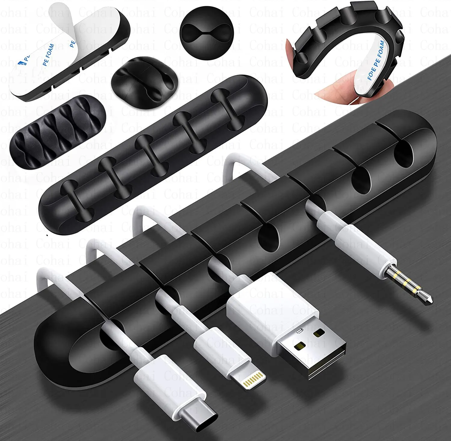 Cable Organizer Silicone USB Cable Winder Desktop Tidy Management Clips ...