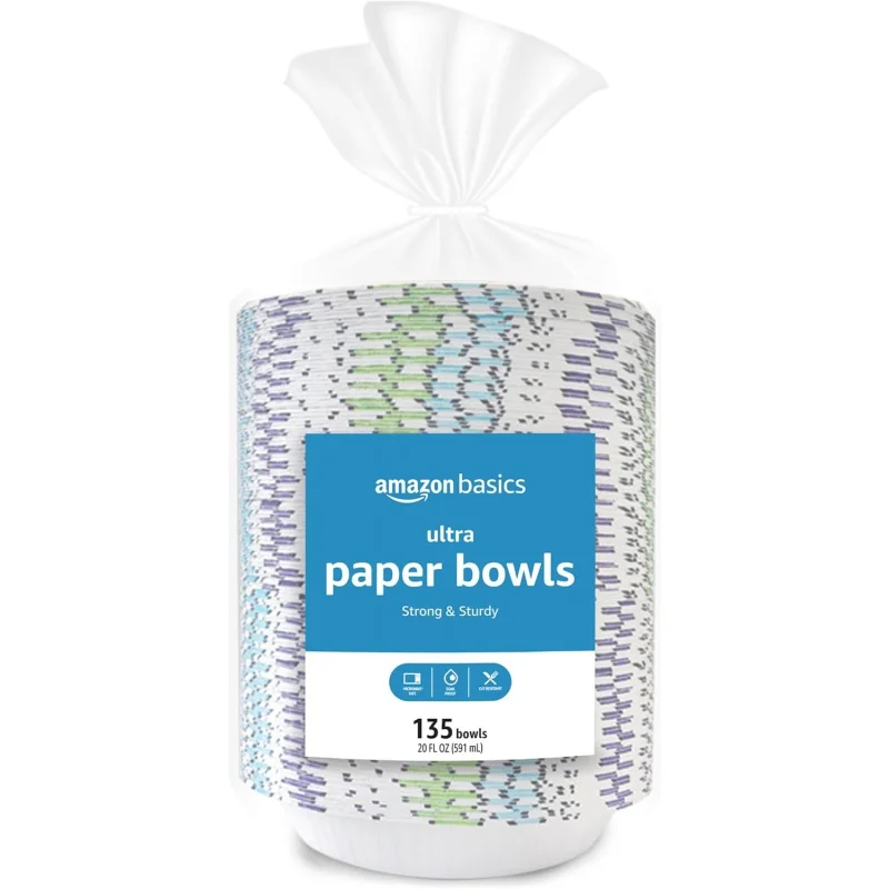 

Basics Ultra Paper Bowls, 20 Oz, Disposable, 540 Count (4 packs of 135), White (Previously Encore)