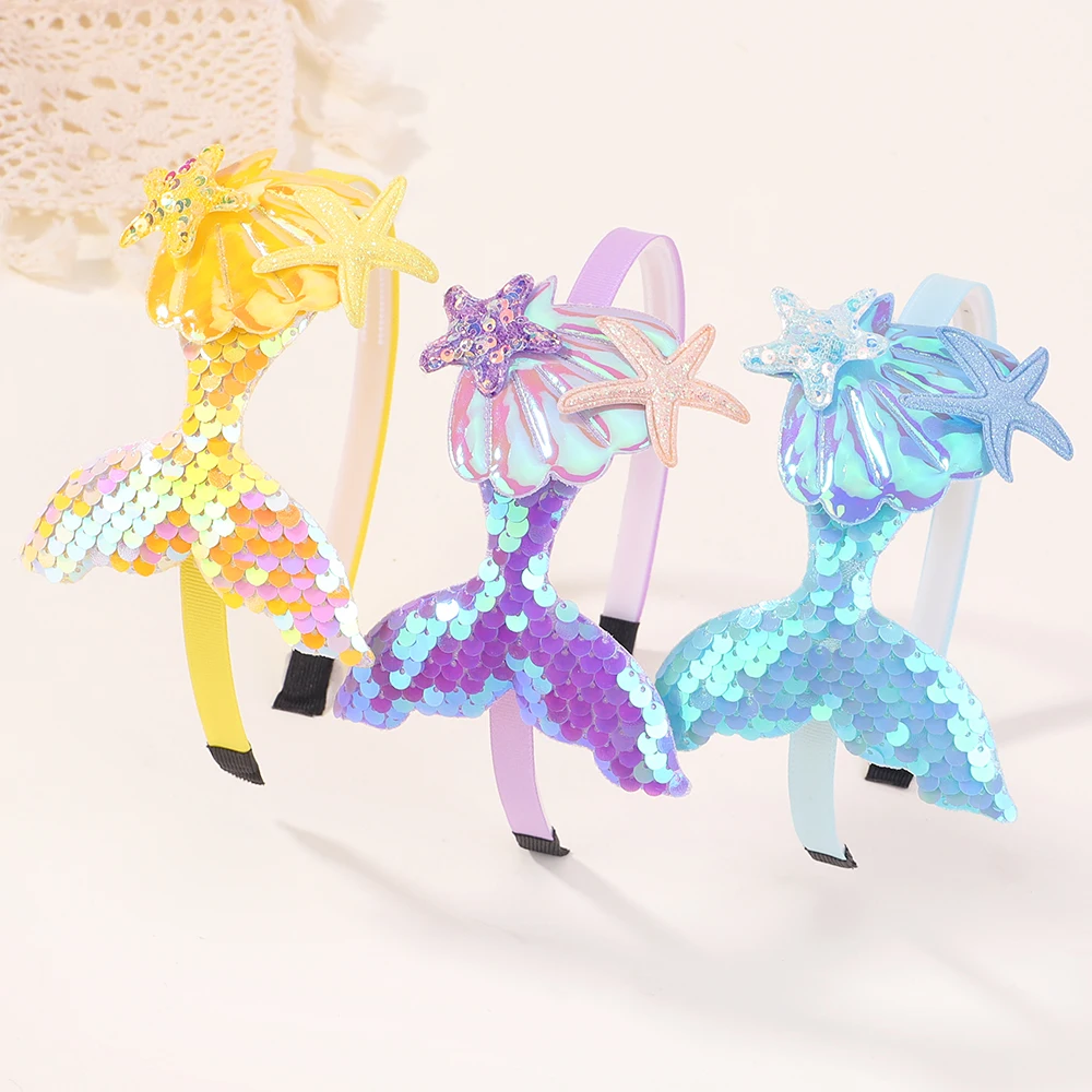 Multi-layer Sequins Mermaid Headbands Hair Bands For Girls Rainbow Pearls Handmade Kids Hair Accessories