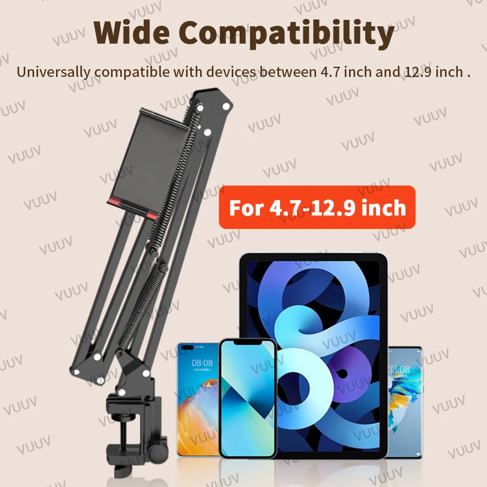 Adjustable Bed Tablet Stand for 4-12.9 inches Mobile Phones Tablets Aluminum Arm Bed Desk Tablet Mount Support for iPad Mini — view 2