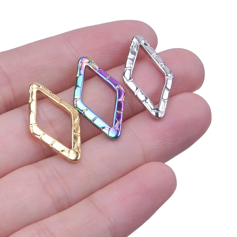 

3pcs Diamond Hollow Out Charm For Jewelry Handmade Stainless Steel Pendants For DIY Necklaces Geometric Quadrilateral Accessorie