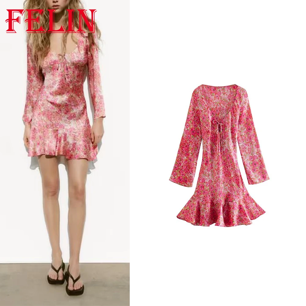 

Платье-футляр женское с цветочным принтом, V-образным вырезом и молнией