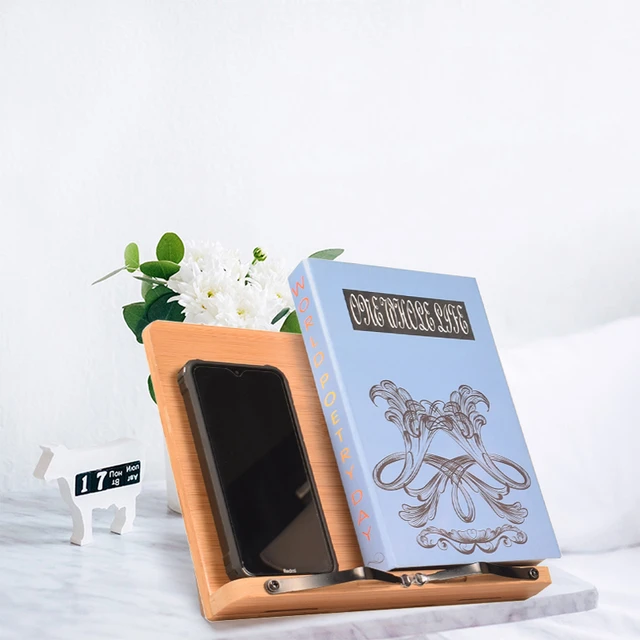 Wishacc Bamboo Book Stand Reading Shelves Holder Cookbook Foldable For  Tablet PC Textbook Music Document Stand Computer Desk