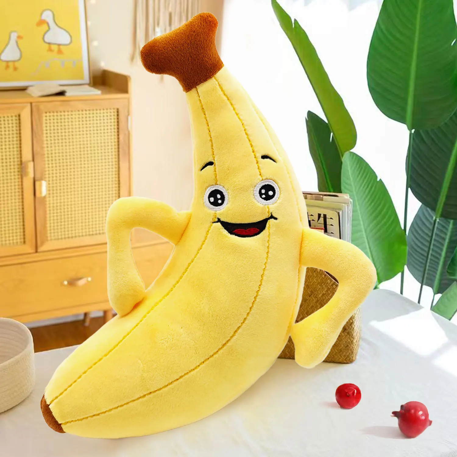 Basket of fruit simulation fruit plush toys apple banana raspberry idyllic style ornaments soft pillow, event party dolls 2