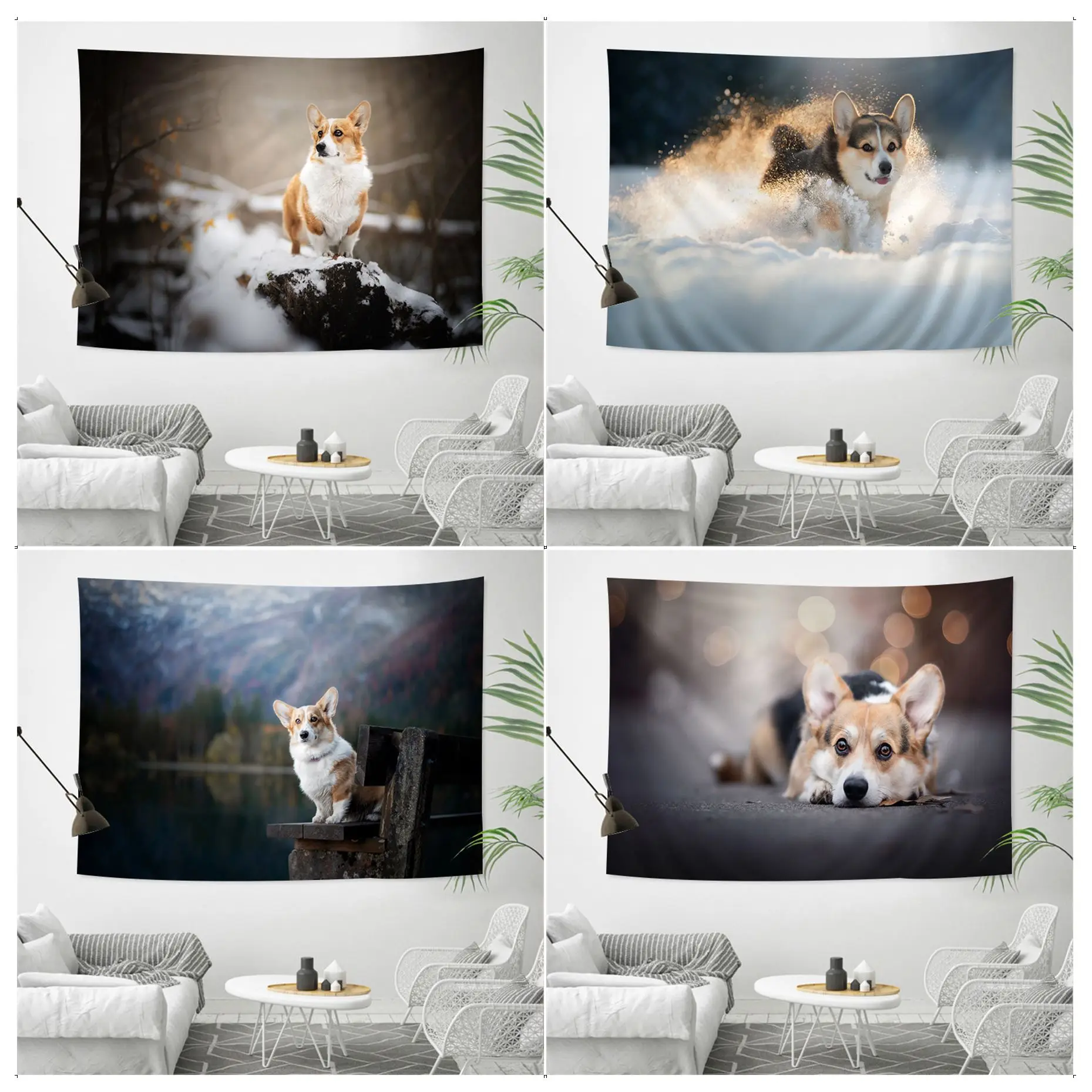 

Dog Corgi Tapestry Cartoon Tapestry Wall Hanging Decoration Household Home Decor