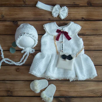 Set di Vestiti per Neonata in Morbido Tessuto Elasticizzato, Tutina Lavorata a Maglia, Outfit per Neonati, Accessori per Fotografia Neonatale