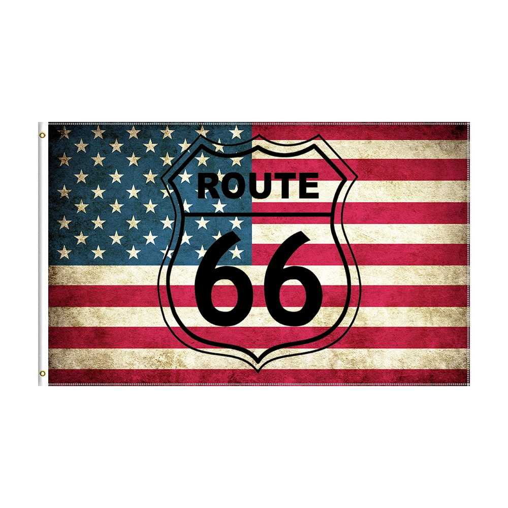 

3x5 Ft Route 66 Flag Polyester Printed Motorcycle Car Banner For Decor