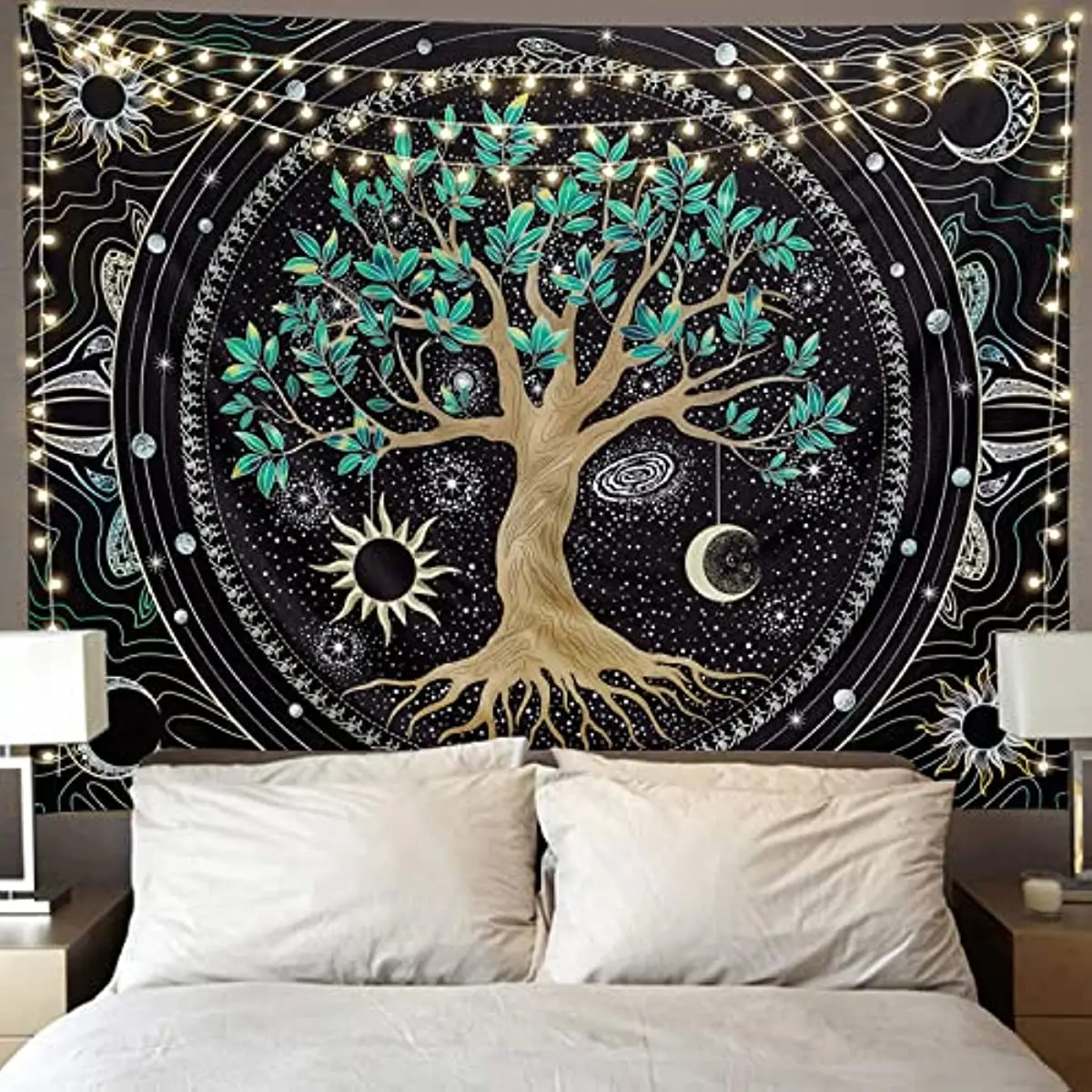 Estetico Albero Della Vita Arazzo Hippie Sun Moon Star Space Tapestre Decor Natura Vibrante Decorazione Della Casa Per Camera, Soggiorno