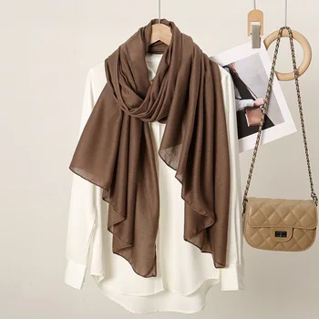 Cotton Linen Plain Hijab Shawl, Soft Breathable Long Scarf for Women Tudung Daily Casual Wear Accessories