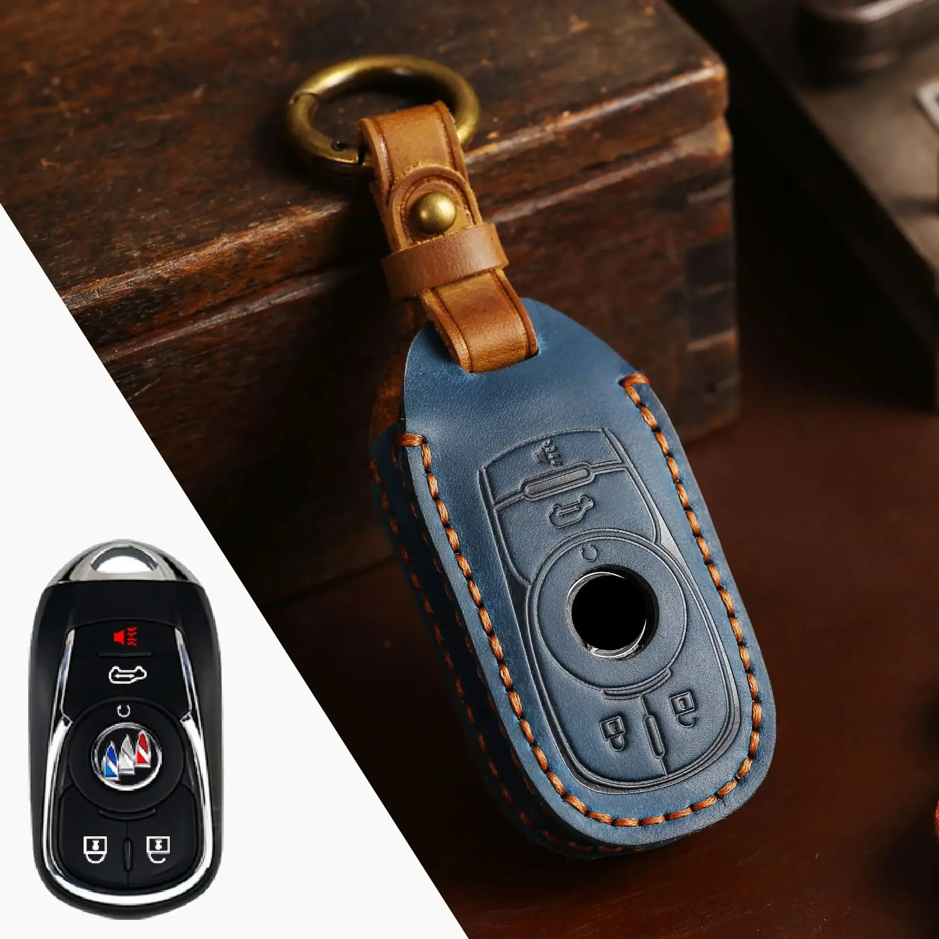 Luxury Leather Key Fob Cover: Anti-Scratch, Shockproof Protection with Metal Ring