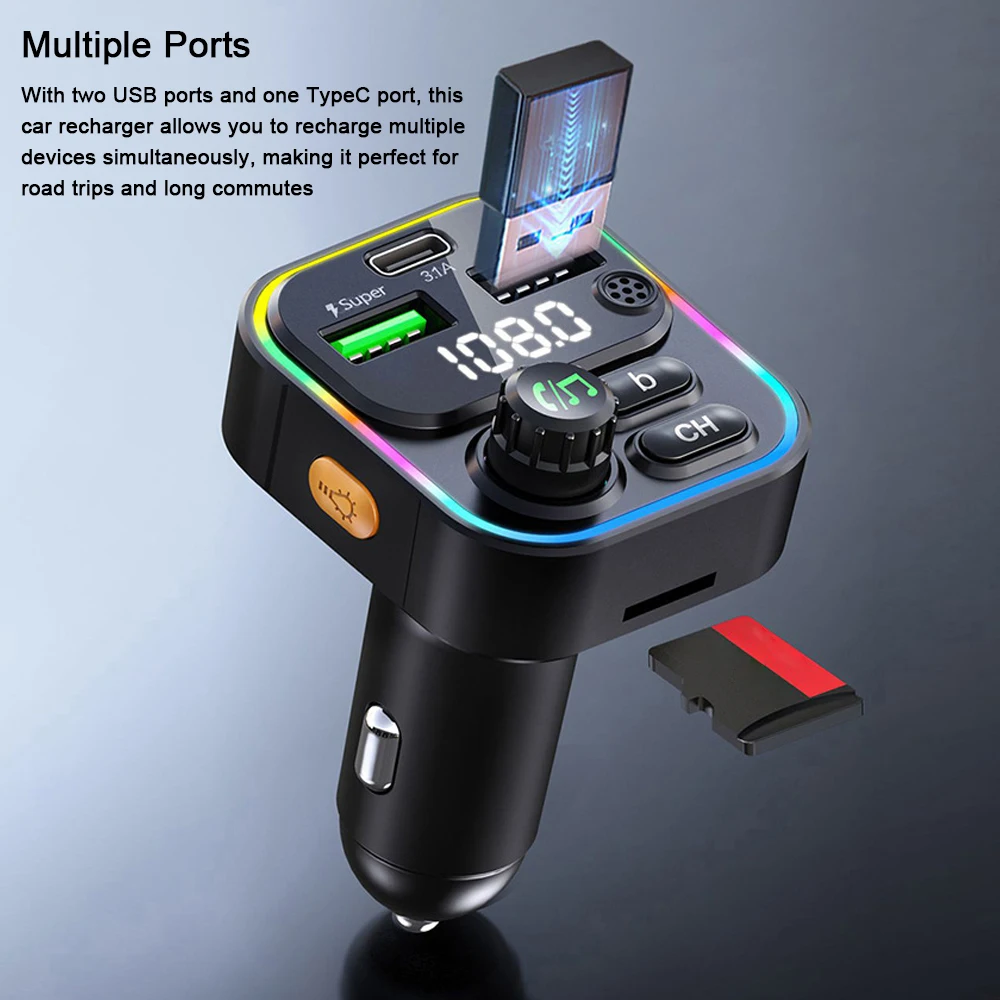 

Powerful LED Display Multi-Ports Intelligent Quick Recharger Wide Compatibility Multiple Protections Car Mobilephone Recharger