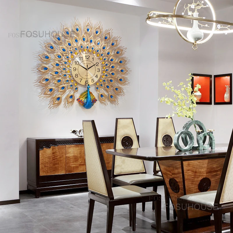 European Peacock Wall Clocks Home Decor Living Room Household Fashion Wall Clock  Modern Luxury Decorative Wall Clock B 3