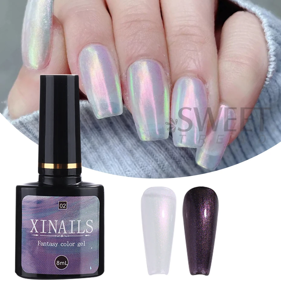 8ml Auroras Top Coat Gel Nail Polish Pink Purple Glitter Effect Iridescent UV Gel Soak Off LED Nail Varnishes Manicure Supplies 2