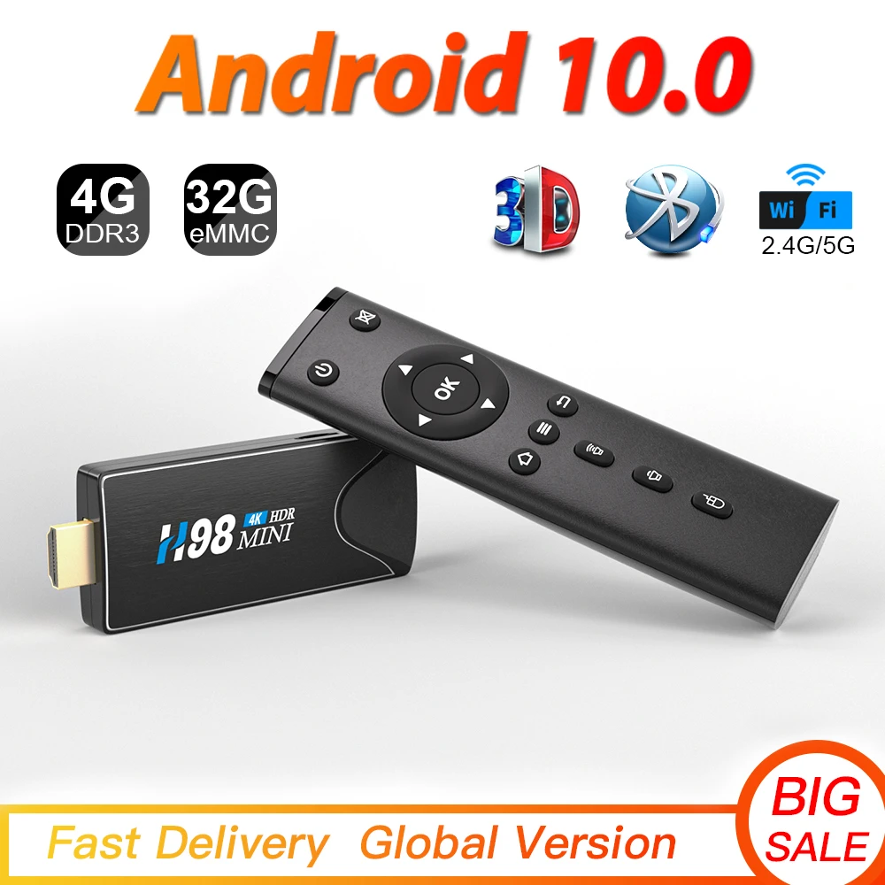 2021 Smart Tv stick Android TV Box 10 2G/16G 4G/32G 3D Video 4K 2.4G 5G Wifi Bluetooth Quad-Core TV Box Set top box TV receiver