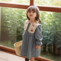 Cute and Stylish Girls Floral Embroidered Turn-Down Collar Dress Girls Casual Dresses Everyday Versatile Girls Dresses 1